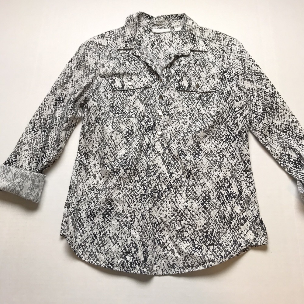 Nyc New York & Co Womens Sz XS Reptile Snakeskin Print Popover Blouse A493